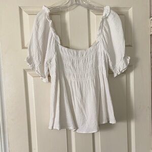 Ces Femme White Smocked Square-Neck Peasant Blouse